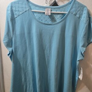 croft & barrow aqua eyelet shoulder short sleeve tee